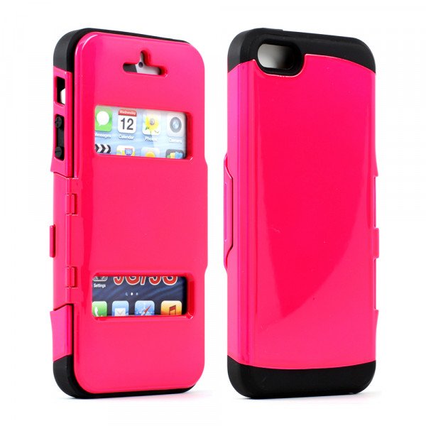 Wholesale Apple iPhone 5/5S Slim Armor Flip Cover (Hot Pink)